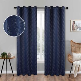 Blackout Window Curtains Zuri Textured Waves Room Darkening Set of 2 (Color: Navy Blue, size: 52" x 96")