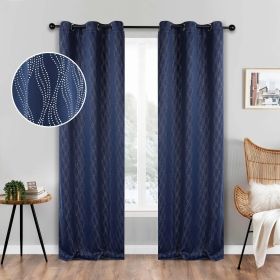 Blackout Window Curtains Zuri Textured Waves Room Darkening Set of 2 (Color: Navy Blue, size: 42" X 96")