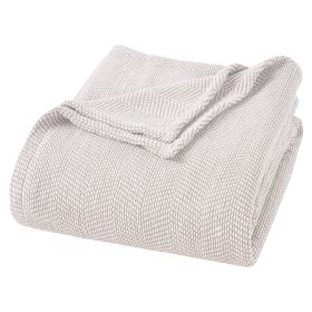 Maya Chenille Herringbone Soft Textured Medium Weight Cotton Blanket (Color: Tan, size: Full/Queen)
