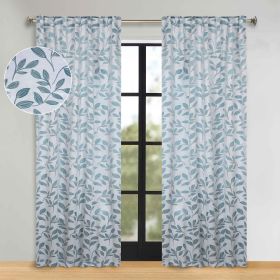 Leaves Room Darkening Back Tabs Blackout Curtain Panels, Set of 2 (Color: Teal, size: 52" X 84")