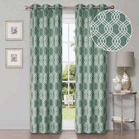 Ribbon Trellis Washable Room Darkening Blackout Curtains, Set of 2 (Color: Teal, size: 26" X 84")