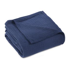 100% Cotton Waffle Blanket – Cooling Waffle Weave, Lightweight & Breathable (Color: Navy Blue, size: Full/Queen)