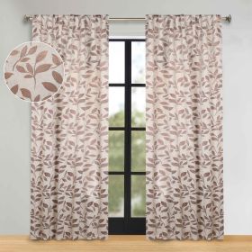 Leaves Room Darkening Back Tabs Blackout Curtain Panels, Set of 2 (Color: White/Copper, size: 52" X 84")