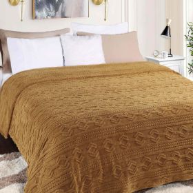Fleece Blanket – Arctic Boho Knit Jacquard - Plush, Cozy Warmth (Color: Camel, size: Full/Queen)