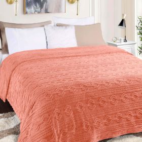 Fleece Blanket – Arctic Boho Knit Jacquard - Plush, Cozy Warmth (Color: Blush, size: Twin)