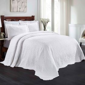 Lightweight Cotton Blend Bedspread Set 3-Piece Aspen Jacquard Floral Scalloped Edge (Color: White, size: Queen)