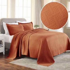 Lightweight Cotton Matelassé Bedspread Set 3-Piece Basketweave Jacquard (Color: Mandarin, size: Queen)