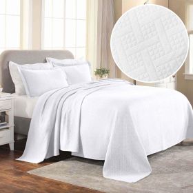 Lightweight Cotton Matelassé Bedspread Set 3-Piece Basketweave Jacquard (Color: White, size: Queen)