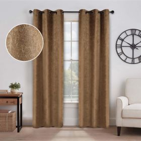 2 Panel Blackout Curtains Senna Solid Textured Grommet Window Panels (Color: Bronze Olive, size: 52" x 108")