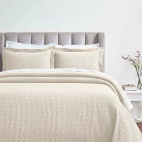 Lightweight Cotton Bedspread Sets 3-Piece Calvert Diamond Matelassé Jacquard (Color: Ivory, size: King)