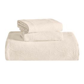 Florin Cotton Matelasse Weave Jacquard Scroll Medallion Bedspread Set (Color: Ivory, size: Queen)