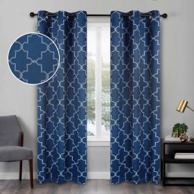 Imperial Trellis Washable Room Darkening Blackout Curtains, Set of 2 (Color: Navy Blue, size: 42" X 63")