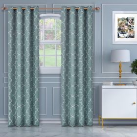 Imperial Trellis Washable Room Darkening Blackout Curtains, Set of 2 (Color: Teal, size: 52" x 63")