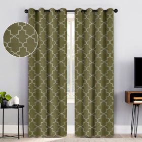 Imperial Trellis Washable Room Darkening Blackout Curtains, Set of 2 (Color: Olive Green, size: 52" X 84")