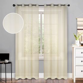 Jackson Striped Sheer Window Curtain Panels, Set of 2 (Color: Ivory, size: 52" x 63")