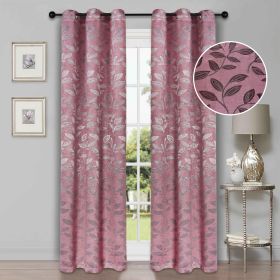Leaves Machine Washable Room Darkening Blackout Curtains, Set of 2 (Color: Blush, size: 42" X 84")