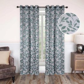 Leaves Machine Washable Room Darkening Blackout Curtains, Set of 2 (Color: Teal, size: 42" X 84")