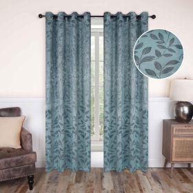 Leaves Machine Washable Room Darkening Blackout Curtains, Set of 2 (Color: Green Lily, size: 52" x 108")