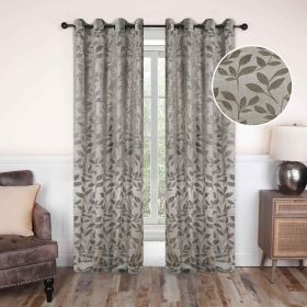 Leaves Machine Washable Room Darkening Blackout Curtains, Set of 2 (Color: Sage, size: 52" x 108")