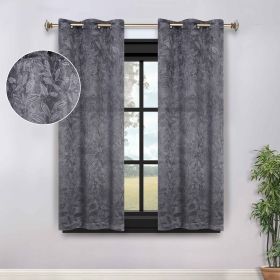 Blackout Curtains Leaves Pattern Room Darkening Grommet 2 Panels (Color: Charcoal, size: 42" X 63")