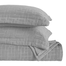 Madrid Cotton Medium Weight Geometric Matelasse Bedspread and Sham Set (Color: Grey, size: King)