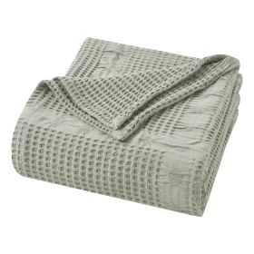 Mai Waffle Weave Honeycomb Soft Textured Cotton Blanket (Color: Sage, size: Twin)