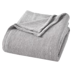 Maya Chenille Herringbone Soft Textured Medium Weight Cotton Blanket (Color: Charcoal, size: Full/Queen)
