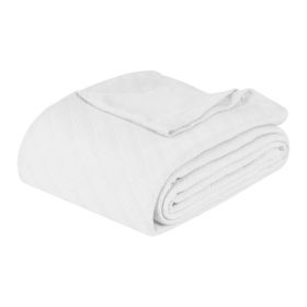 Milan Cotton Textured Jacquard Striped Lightweight Woven Blanket (Color: White, size: Full/Queen)