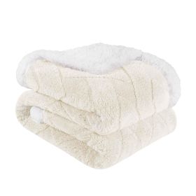 Sherpa Fleece Blanket Reversible Plush Fluffy Nuuk Jacquard (Color: Ivory, size: King)
