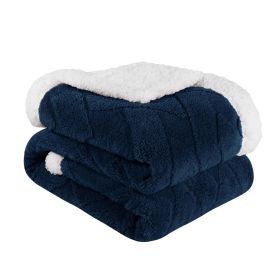 Sherpa Fleece Blanket Reversible Plush Fluffy Nuuk Jacquard (Color: Navy Blue, size: Full/Queen)
