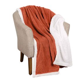 Sherpa Fleece Blanket Reversible Plush Fluffy Nuuk Jacquard (Color: Rust, size: Throw XL)