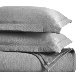 Peploi Medium Weight Jacquard Matelasse Floral Wreath Bedspread Set (Color: Grey, size: King)