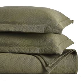 Peploi Medium Weight Jacquard Matelasse Floral Wreath Bedspread Set (Color: Olive Green, size: King)