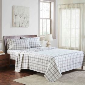 100% Cotton Flannel Plaid Bed Sheet Set - Classic Modern Farmhouse Deep Pocket (Color: Charcoal, size: California King)