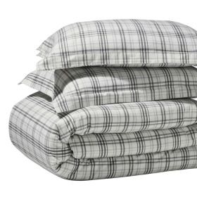 100% Cotton Flannel Plaid Farmhouse Duvet Cover Set (Color: Charcoal, size: Twin)