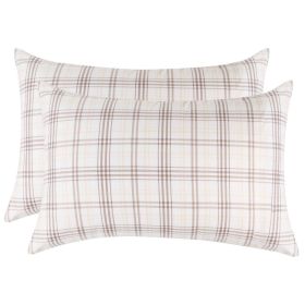 Plaid Flannel Cotton Classic Modern Farmhouse Pillowcases, Set of 2 (Color: Beige, size: King)
