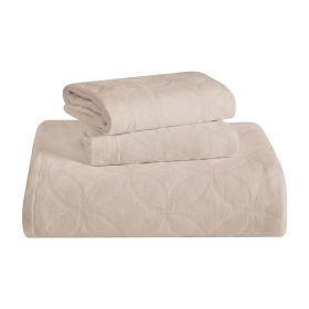 Lightweight Cotton Bedspread Sets 3-Piece Serenity Wedding Ring Jacquard Matelassé (Color: Linen, size: Queen)