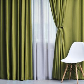 Blackout Window Curtains Solid Room Darkening Washable Set of 2 (Color: Sage, size: 52" x 72")