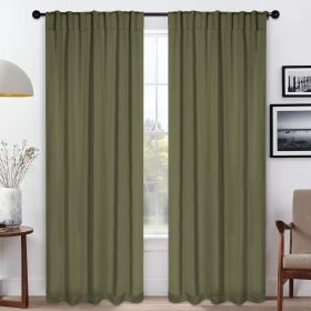 Blackout Window Curtains Solid Room Darkening Back Tab Set of 2 (Color: Olive Green, size: 42" X 84")