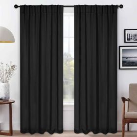 Blackout Window Curtains Solid Room Darkening Back Tab Set of 2 (Color: Black, size: 52" x 72")