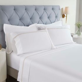 100% Cotton Bed Sheet Set Two-Line Embroidered Deep Pocket Spring Blooms (size: Queen)