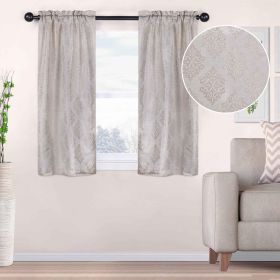 Venetian Damask Jacquard Grommet Traditional Curtain Panel Set (Color: Ivory, size: 42" X 63")