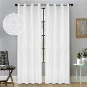 Venetian Damask Jacquard Grommet Traditional Curtain Panel Set (Color: White, size: 52" x 96")