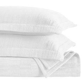 Zenith Cotton Medium Weight Geometric Matelasse Bedspread and Sham Set (Color: White, size: King)