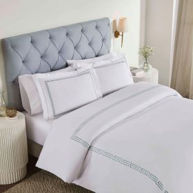100% Cotton Greek Key Embroidered Duvet Cover Set (Color: White/Silver, size: Full/Queen)
