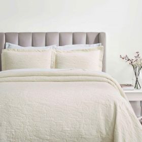 Cotton Bedspread Sets 3-Piece Hibiscus Floral Jacquard Matelassé (Color: Ivory, size: Queen)