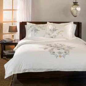 100% Cotton Hyacinth Floral Embroidered Duvet Cover Set (size: King/California King)