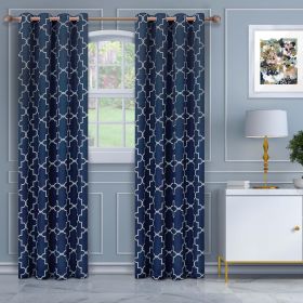 Imperial Trellis Washable Room Darkening Blackout Curtains, Set of 2 (Color: Navy Blue, size: 52" X 84")