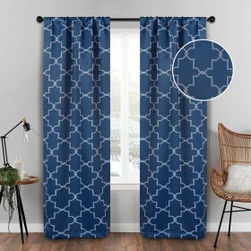 Imperial Trellis Washable Room Darkening Blackout Curtains, Set of 2 (Color: Navy Blue, size: 26" X 84")