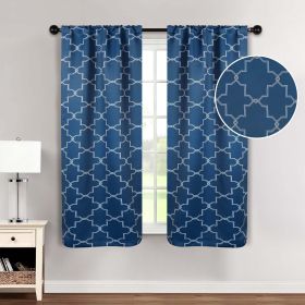 Imperial Trellis Washable Room Darkening Blackout Curtains, Set of 2 (Color: Navy Blue, size: 26" X 63")